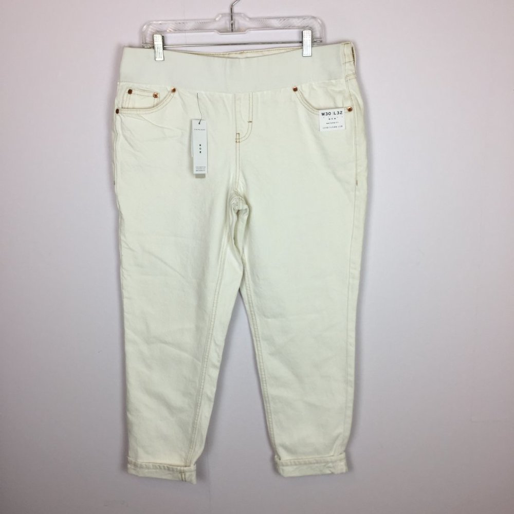 NEW!!TopShop Maternity Jeans W30 L32 Off-White Denim Tapered Leg Pull on b